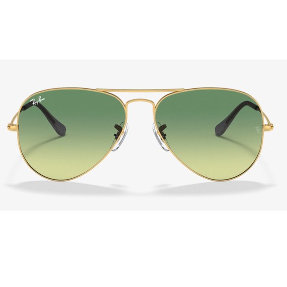 New RAY-BAN Large Metal Aviator Sunglasses Gold Frame Light Green Gradient Lens